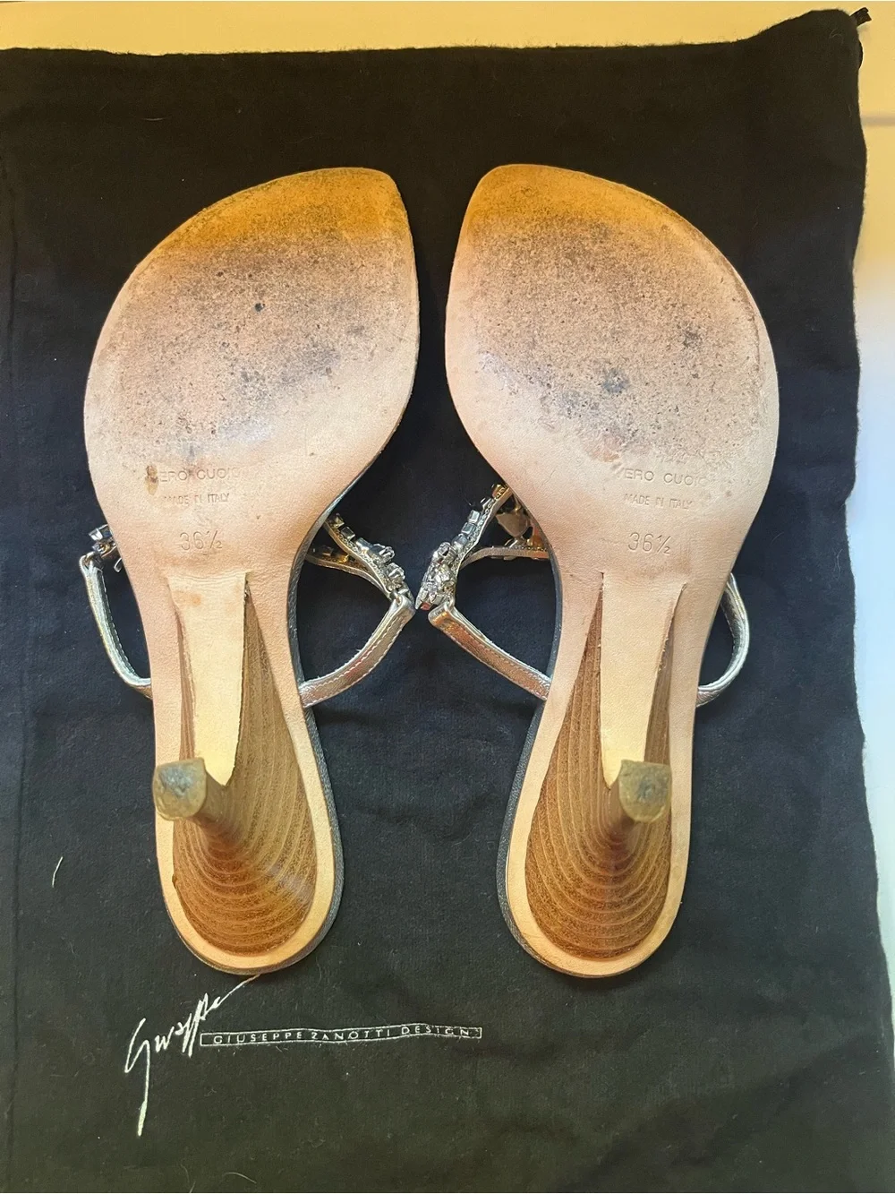 Giuseppe Zanotti Silver Jeweled T-Strap Sandals